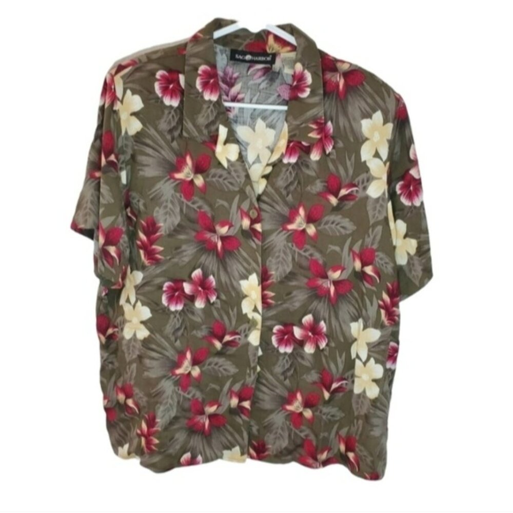 Vintage Hawaiian Button Up Shirt Floral Large Sag Harbor Rayon Top